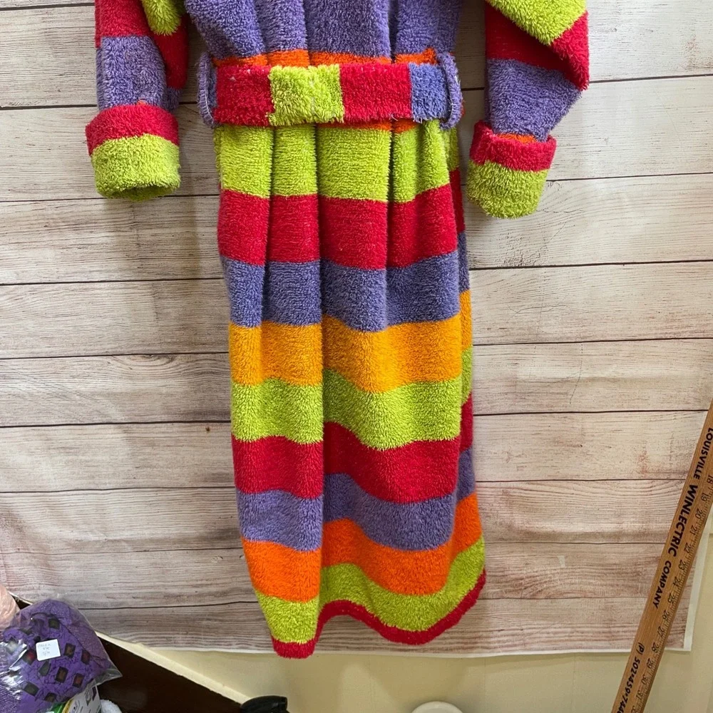 VINTAGE THICK TERYCLOTH LONG ROBE IN MULTICOLORED STRIPES‎